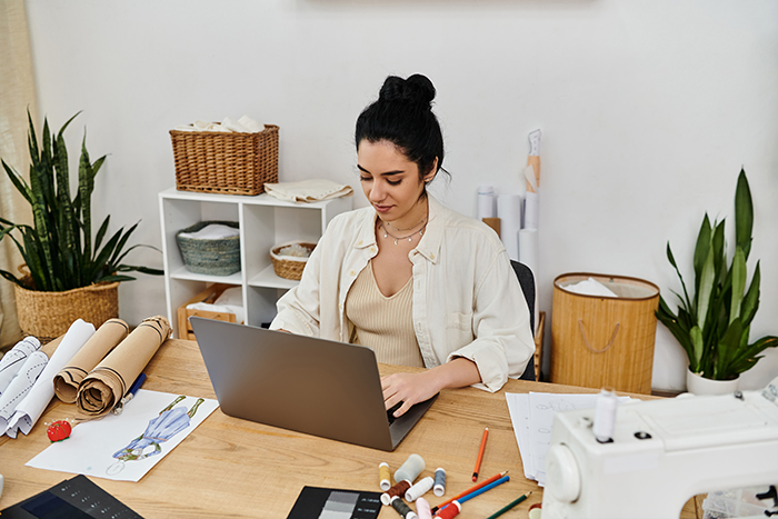 Sessiz bir ortamda bilgisayar başında çalışan biri, dikkatli ve üretken bir şekilde işine odaklanıyor